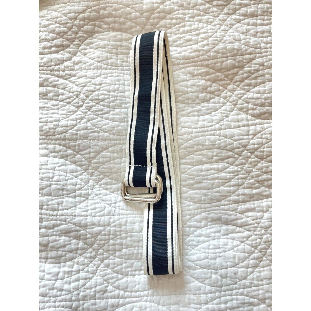 Polo Ralph Lauren Vintage Ribbon Belt Mens Black White Striped Double D-Ring XL